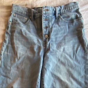 Madewell medium light wash wide leg button front crop jeans 29